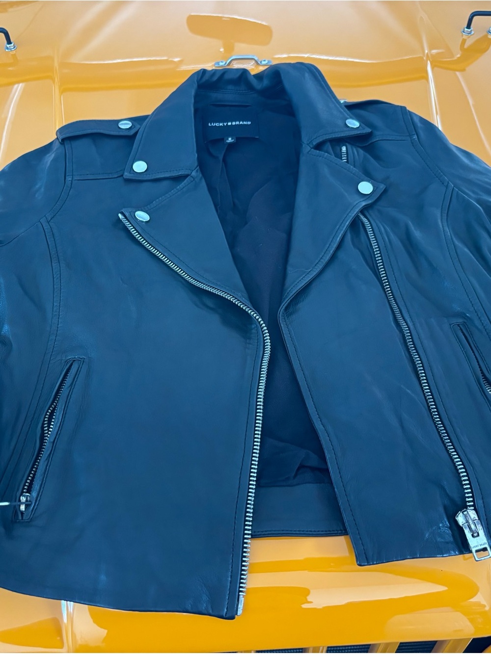 Lucky Brand Black Leather Moto Jacket with Silver Hardware